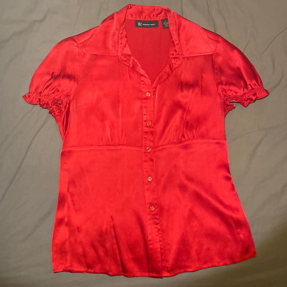 INC International Concepts Short Sleeve Button Down Red Shirt